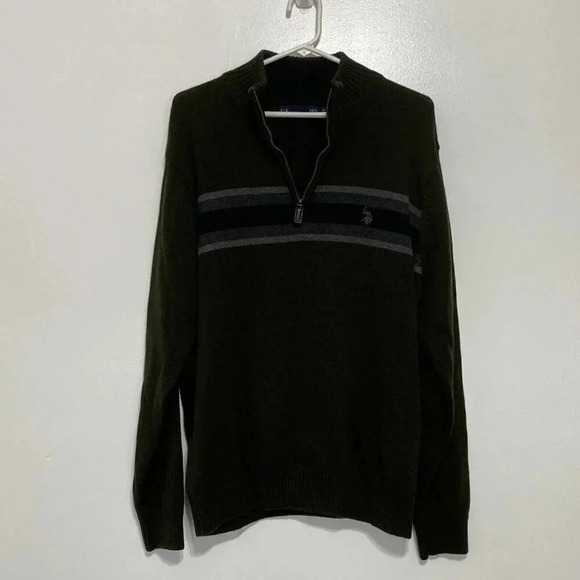 US Polo Assn Men Sweater Size XL Green 1/4 Zip Pullover Long Sleeve Casual Multi - Picture 1 of 10